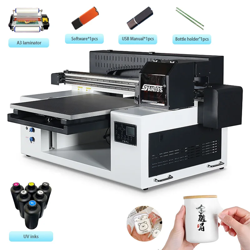 

UV flatbed printer machine 50*60cm printing size with maintop software multicolors cmyk white colors with two xp600/tx800 heads