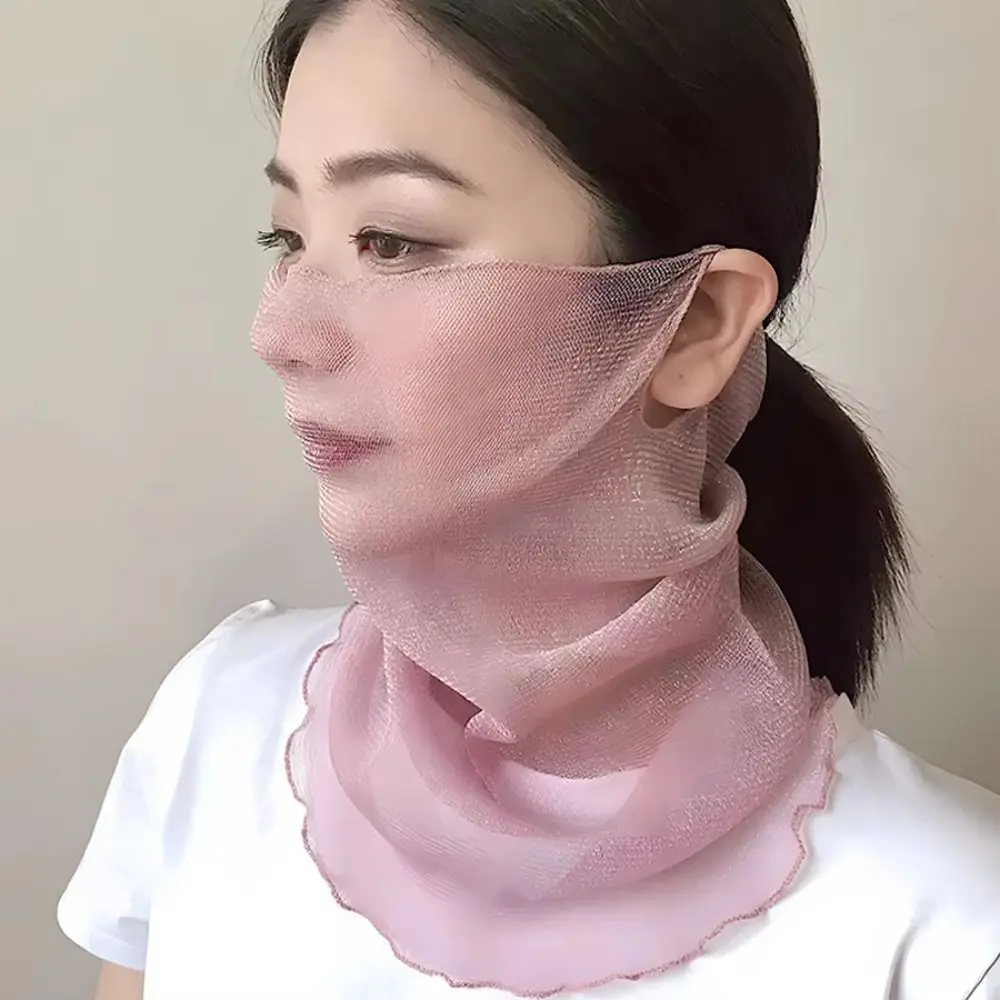 

Floral Print Sun Protection Face Mask Breathable Fabric Thin Texture Chiffon Silk Bib Quick-Dry UV Protection Hanging Ear Veil