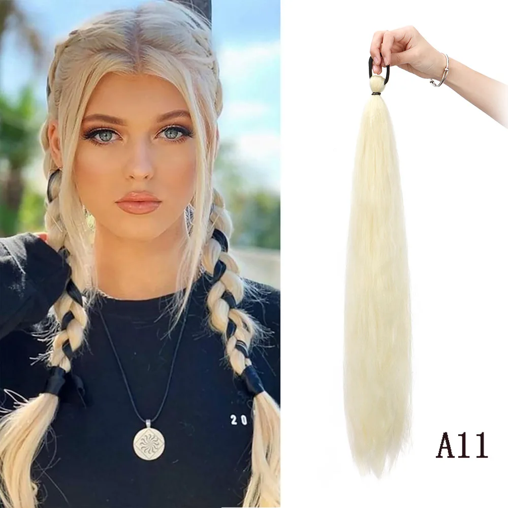 

26Inch Synthetic Ponytail Extension Long Straight DIY Braided Pony Tail Hairpiece with Rubber Band Women Hair Accessories