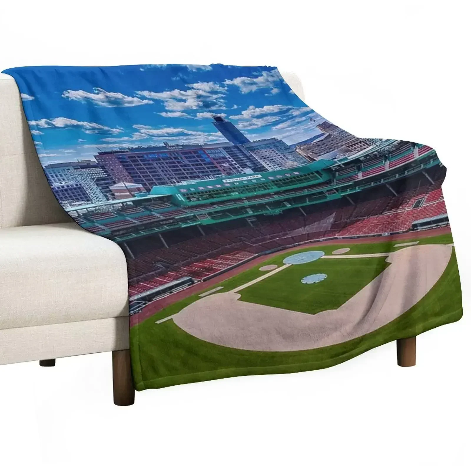 Fenway, Boston baseball stadium, ball field, outfield view, Boston Skyline, beantown Throw Blanket Custom Blankets