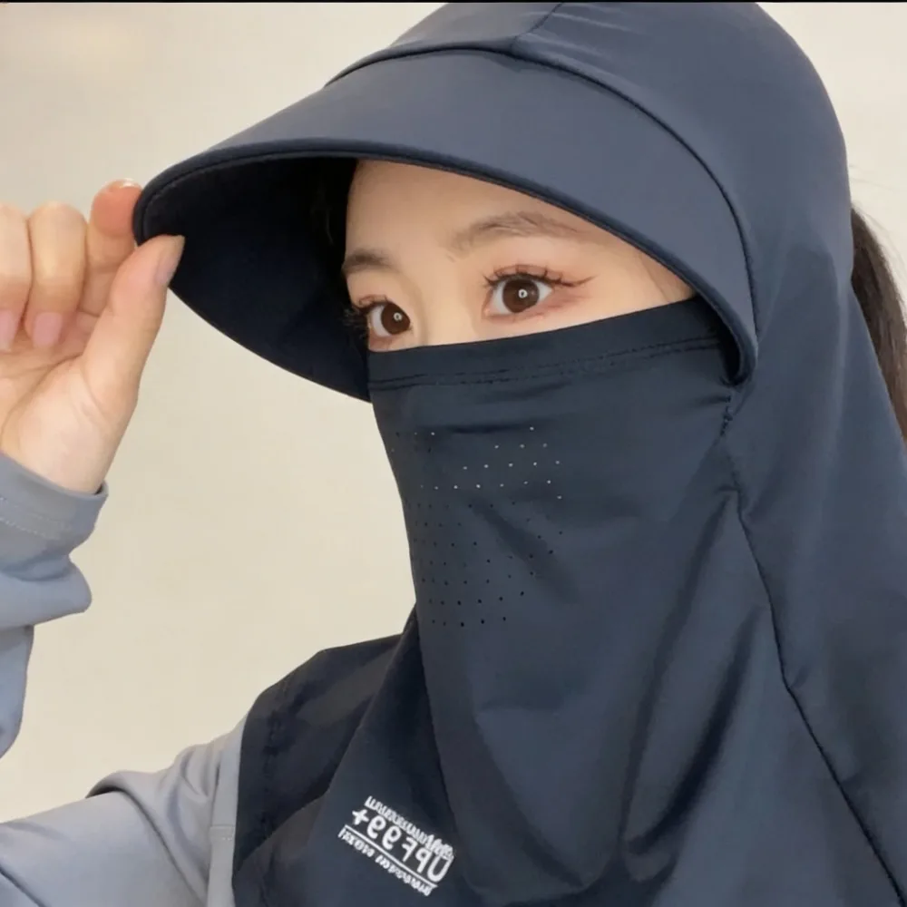 Sommer UV-Schutz Sonnenhut für Frauen, Integrierter Gesichts- und Nackenschutz Sonnenhut mit Gesichtsmaske, Ideal zum Radfahren
