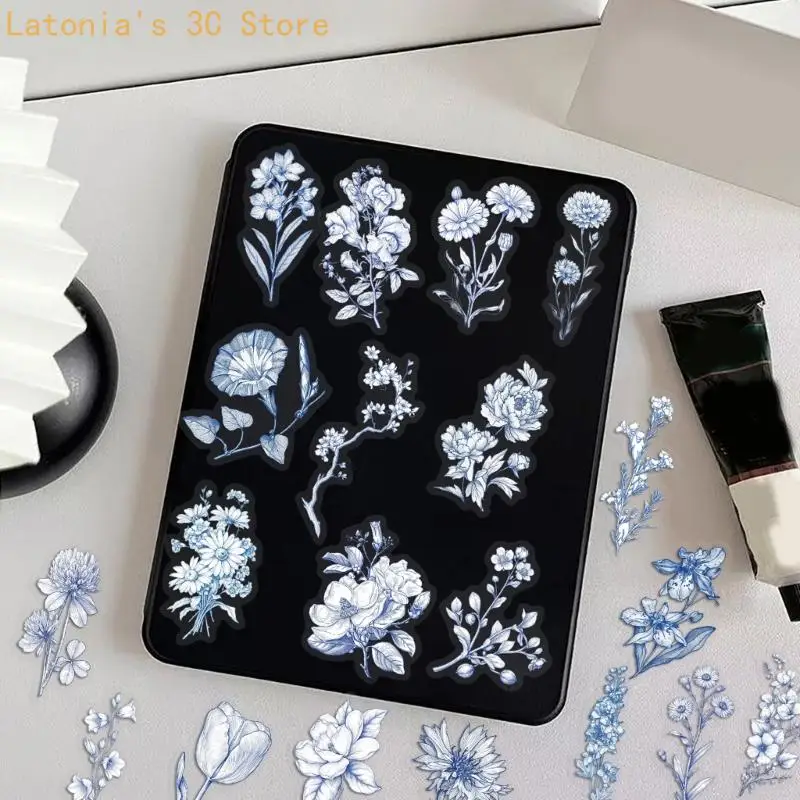 Blue White Flower PET Sticker for Laptop Covers, Journals and Cups X3UB