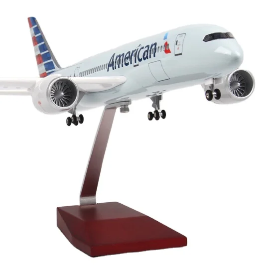 High quality American B787 LED aircraft model voice control passenger  model 1:130 43cm resin airplane model