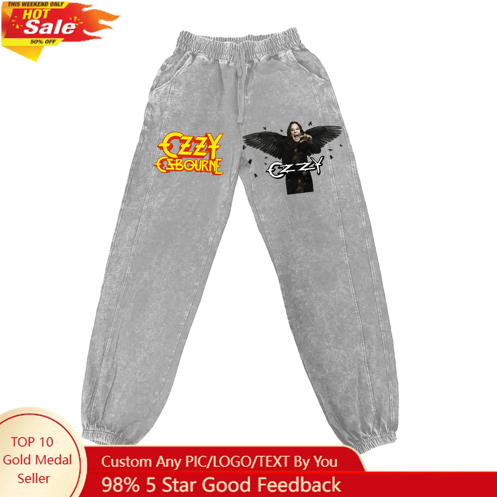 

Ozzy Osbourne Rock Band Pants Man Woman Teenager Retro Vintage Trousers Cotton Elastic Sweatpant Custom Made Pant With Pocket