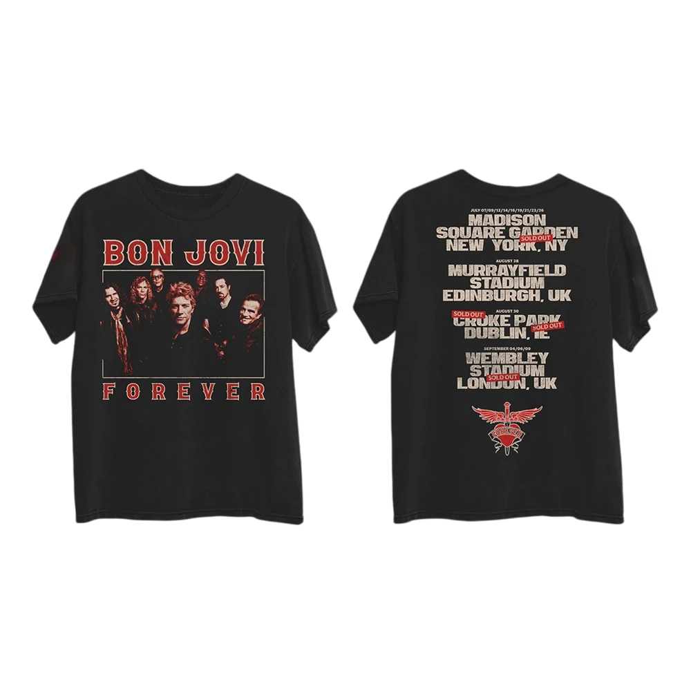 T-shirt graphique Bon Jovi Forever Tour 2026, nouveau t-shirt d'été en coton 100% pour hommes et femmes, t-shirt surdimensionné populaire Y2k, t-shirt décontracté