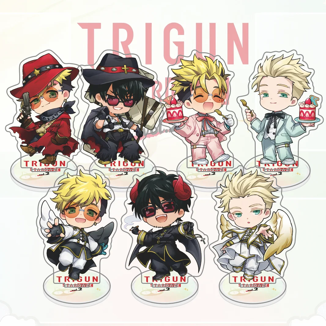 Trigun Stargaze Acrylic Stand, Vash Wolfwood Knives Chibi Figure Standee, Cute Space Sci-Fi Anime Desktop Decor Keychain