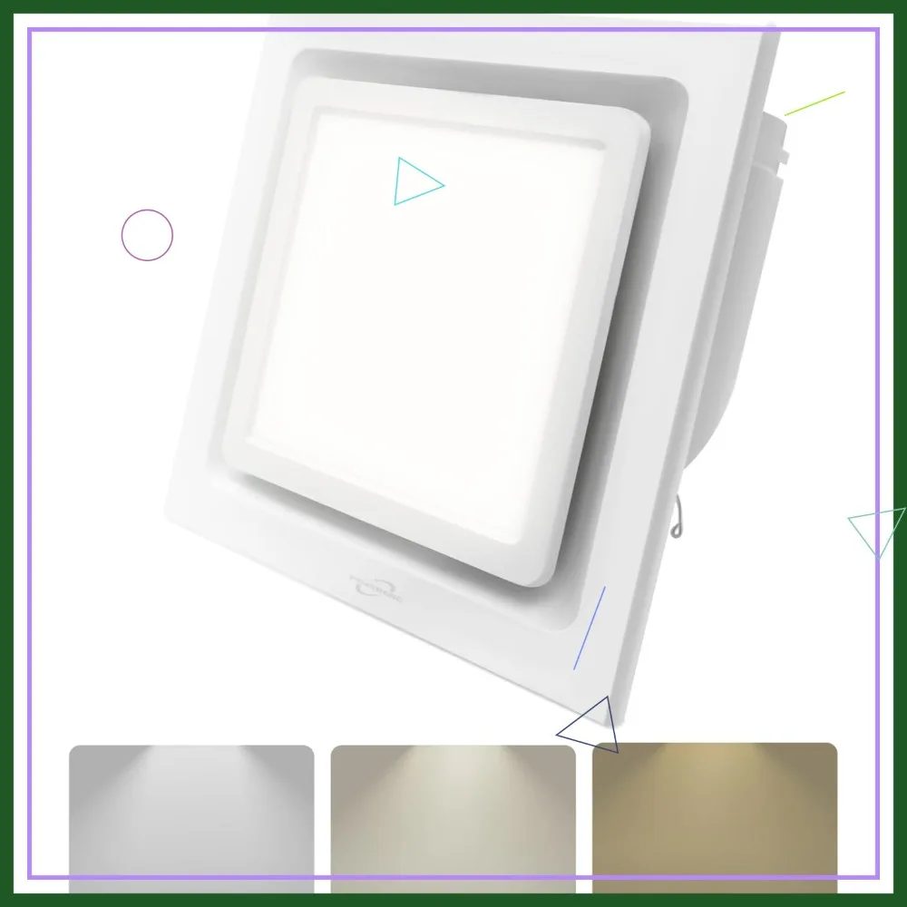 

Quiet 117 CFM Bathroom Exhaust Fan with Light, 12W LED, 3-Color Selectable, 7.5 in Square Panel