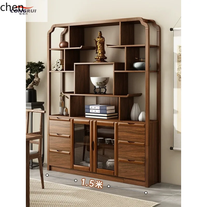 LXC Ebony Wood Color Curio Shelf Ornament Bookshelf Tea Set Rack Storage Entryway Living Room Office Partition