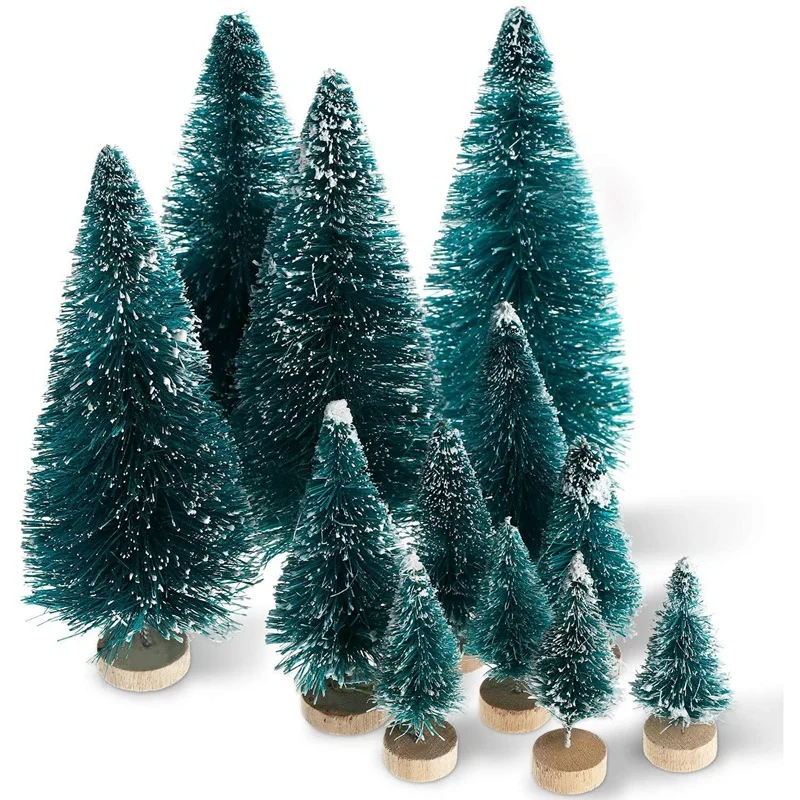 Mini arbres de neige en sisal pour la décoration de Noël, givre d'hiver, enrichi avec base en bois, ornements de neige, arbres brittop, 60 pièces