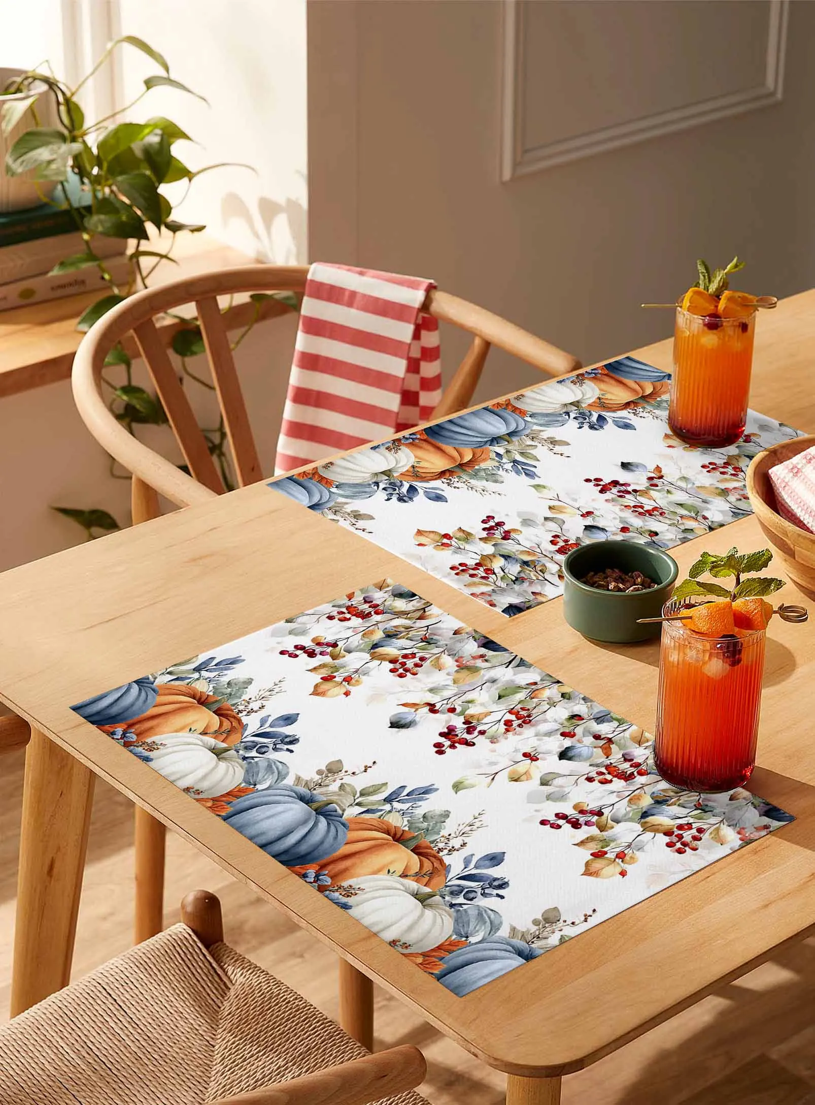 

4/6 Pcs Vintage Thanksgiving Pumpkins Botanical Placemat Wedding Party Dining Decor Linen Table Mat Kitchen Accessories