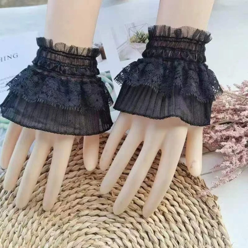 Removable Shirt Layered Decorative Cuffs Girls Layered Lace Pattern Wristband Decorative Sleeves Woman Sweater Clothing