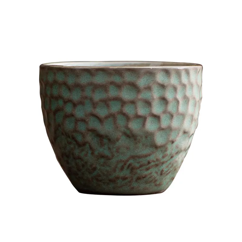 Turquoise Kiln Made Kung Fu Tea Cup, Ceramic Master Bamboo Hat Single Tasting Japanese Style Cup