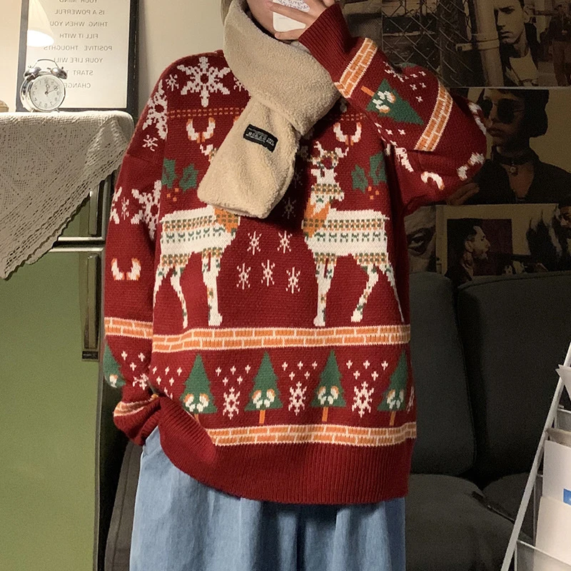 秋冬メンズクリスマスセーター男性 O ネック暖かいカシミヤニットプルオーバーカップルのニットウェアホリデーセーター服