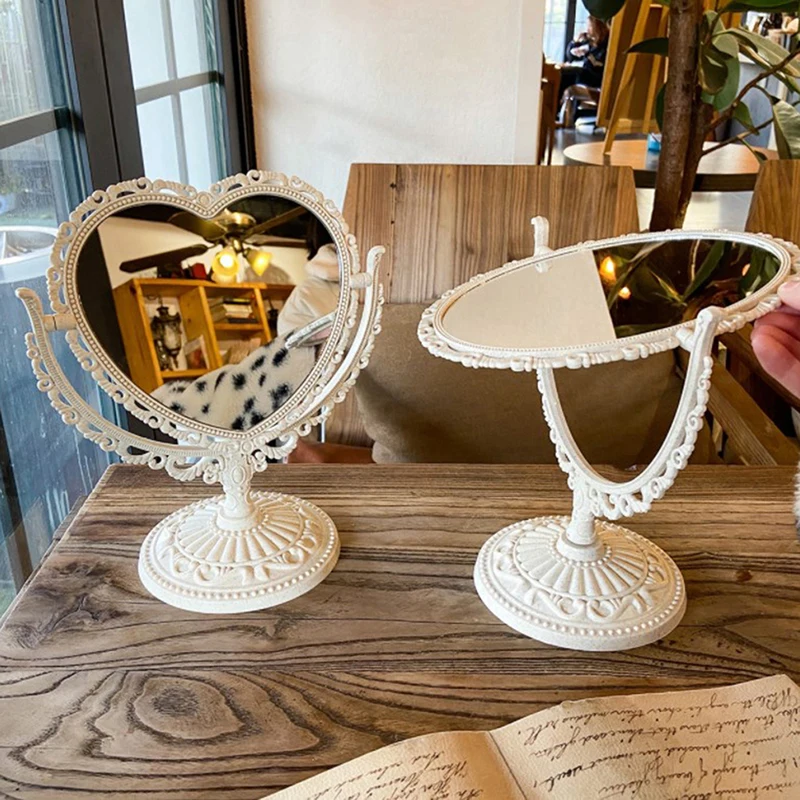 مرآة مكياج عتيقة على شكل قلب ، وظيفية ، متينة ، نوع مكتب ، على الطراز الأوروبي ، مرآة مدمجة ، مرآة جيب