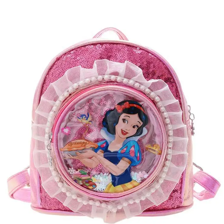 Disney Sequins Frozen Elsa Backpack Fashion Glitter School Book Bag Girls Kawaii PU Leather Travel Backpack Christmas gifts