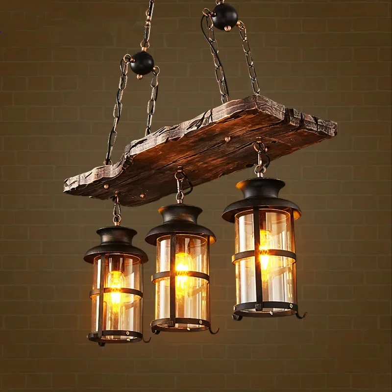 

Vintage Industrial Loft LED Pendant Lights Nordic Retro Pendant Lamp Wooden E27*3 Droplight Fixtures For Home Lighting