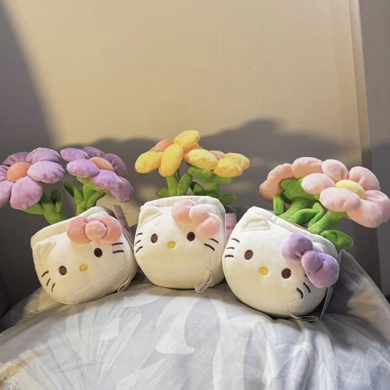 

New Kawaii Sanrio Hello Kitty Dopamine Color Potted Flower Decoration Cute Birthday Gift Girl Anime Figure Gift Kids Toys