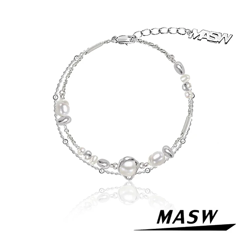 

MASW Original Design Cool Cold Trend Two Layers Natural Pearl Charm Bracelet For Women Girl Gift Fashion Jewelry Accessories