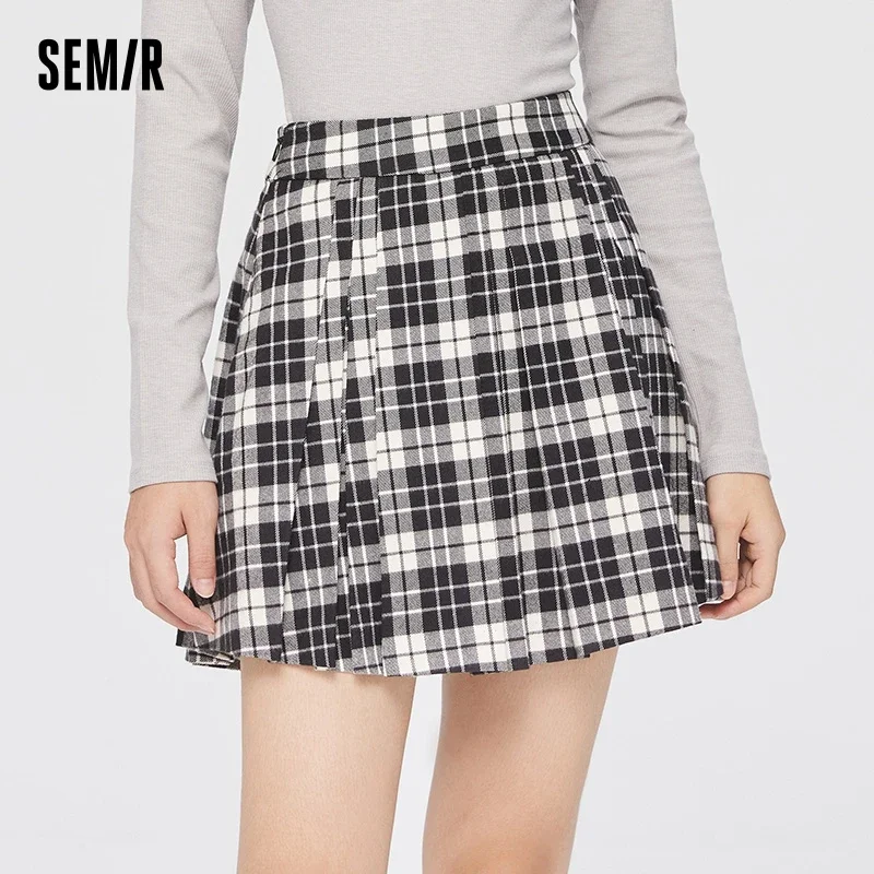 

Semir Skirt Women Plaid Pleated Skirt 2023 Winter New Leg Length Versatile A-Line Skirt