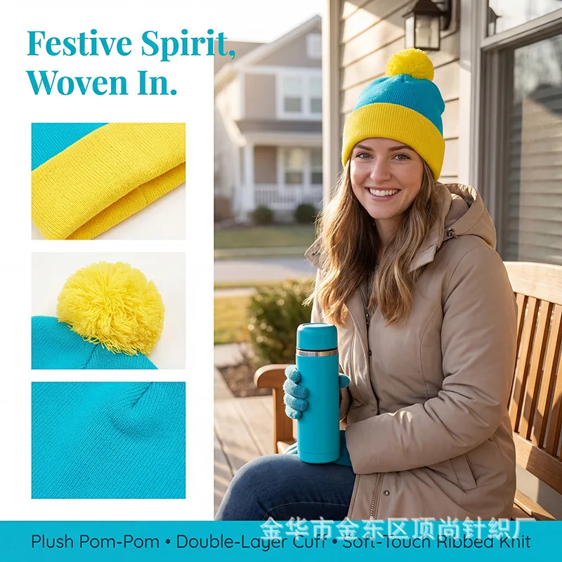 Thick Knitted Winter Accessories Top Pom Cuffed Beanie Hat Gloves Set Women Warm Cozy Daily Wear Christmas Gift Classic
