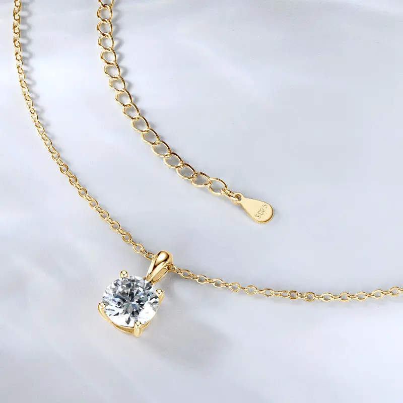 IOGOU 14K الصلبة الذهب القلائد 8 مللي متر 2.0CT مويسانيتي سوليتير قلادة قلادة للنساء قابل للتعديل سلسلة إثارة مختبر الماس