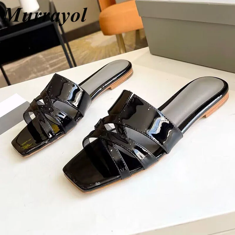 

Тапочки из натуральной кожи с плетением на плоской подошве, женские однотонные сандалии с открытым носком, летние каникулы, пляжная обувь