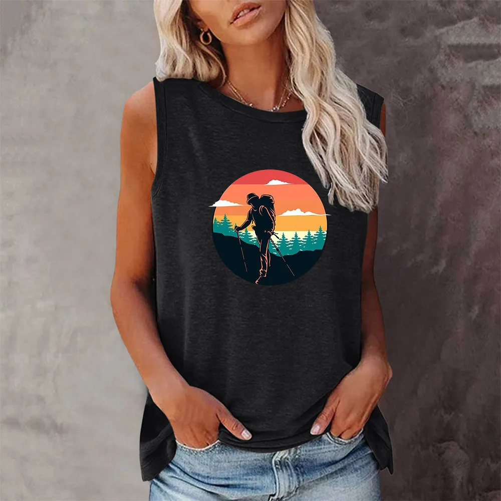 Seeyoushy Mountaineer 2023 New Fashion Landscape Print O-neck Sleeveless Women's T-shirt Harajuku Women's Top T-shirt Camisetas