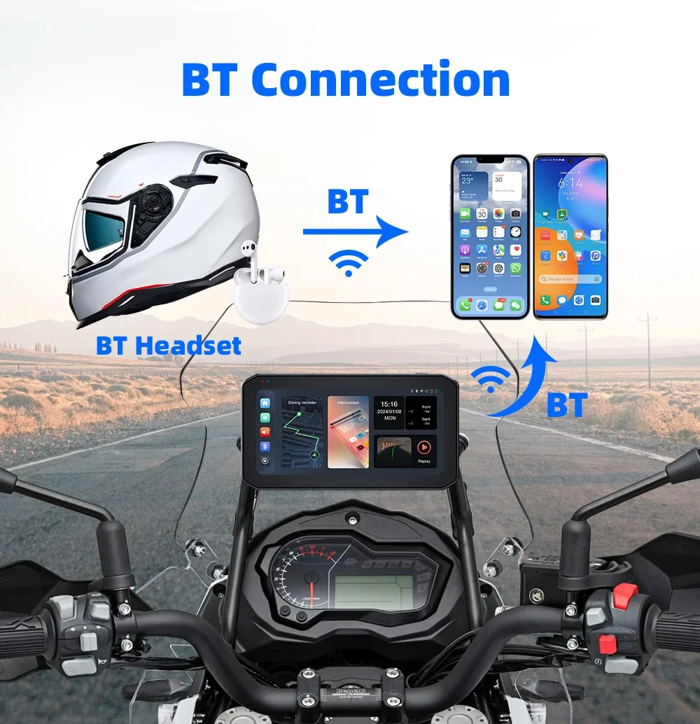6,25 navegación para motocicleta pantalla inalámbrica CarPlay pantalla inalámbrica para motocicleta Android Auto Monitor TPMS DVR Dual BT