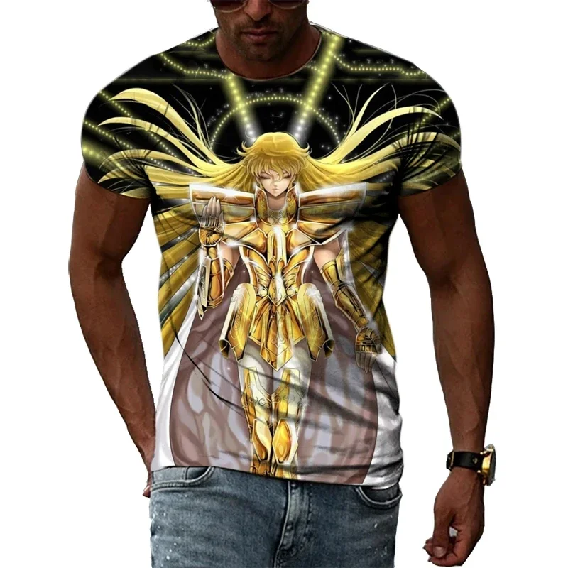 Summer Golden Warrior Saint Seiya Animated 3D Printed T-shirt Men\'s and Women\'s O-collar Short-sleeved Casual Sport Loose T-shir