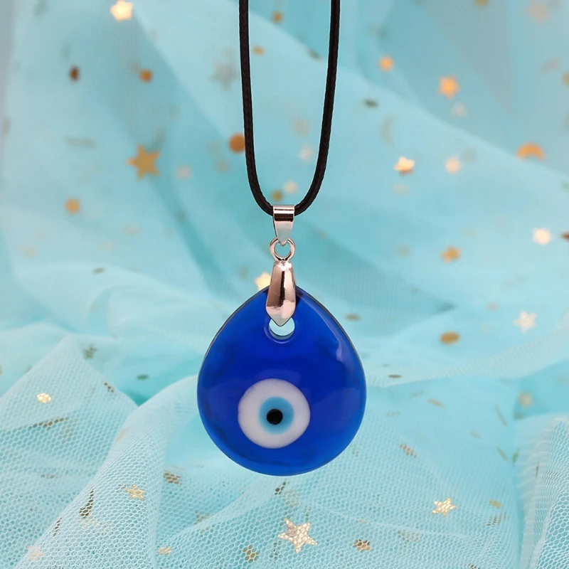 for Evil Eye Pendant Necklace Resin Leather Rope Chain Turkish Protect Necklace