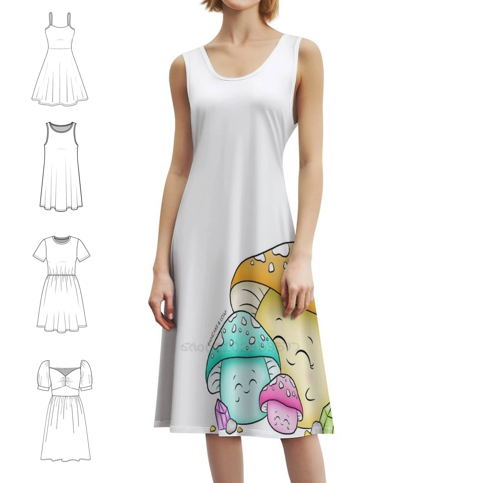 فستان حفلات نسائي من Mama And Baby Mushrooms ملابس عصرية مطبوعة للنادي للسيدات على شكل فطر لطيف