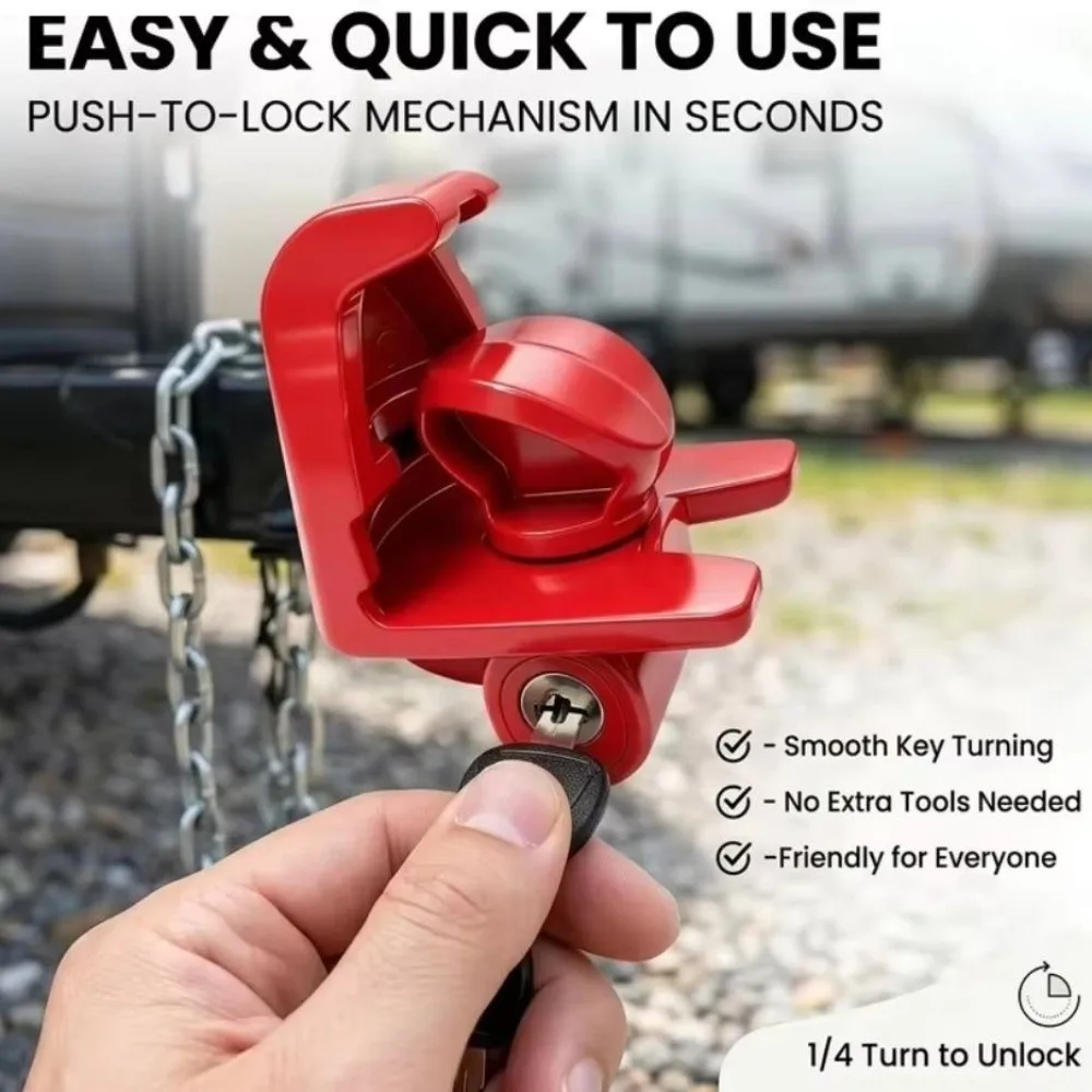 Universal Trailer Security Lock Heavy Duty Red Trailer Connection Lock Anti-Theft With 2 Keys Anti theft trailer hook lock Car