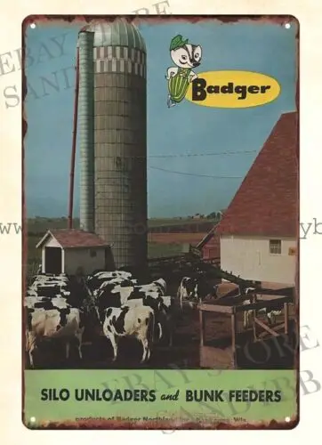 1 pcs,1950S Badger Silo Unloaders Bunk Feeders cattle farm metal tin sign pub cafe