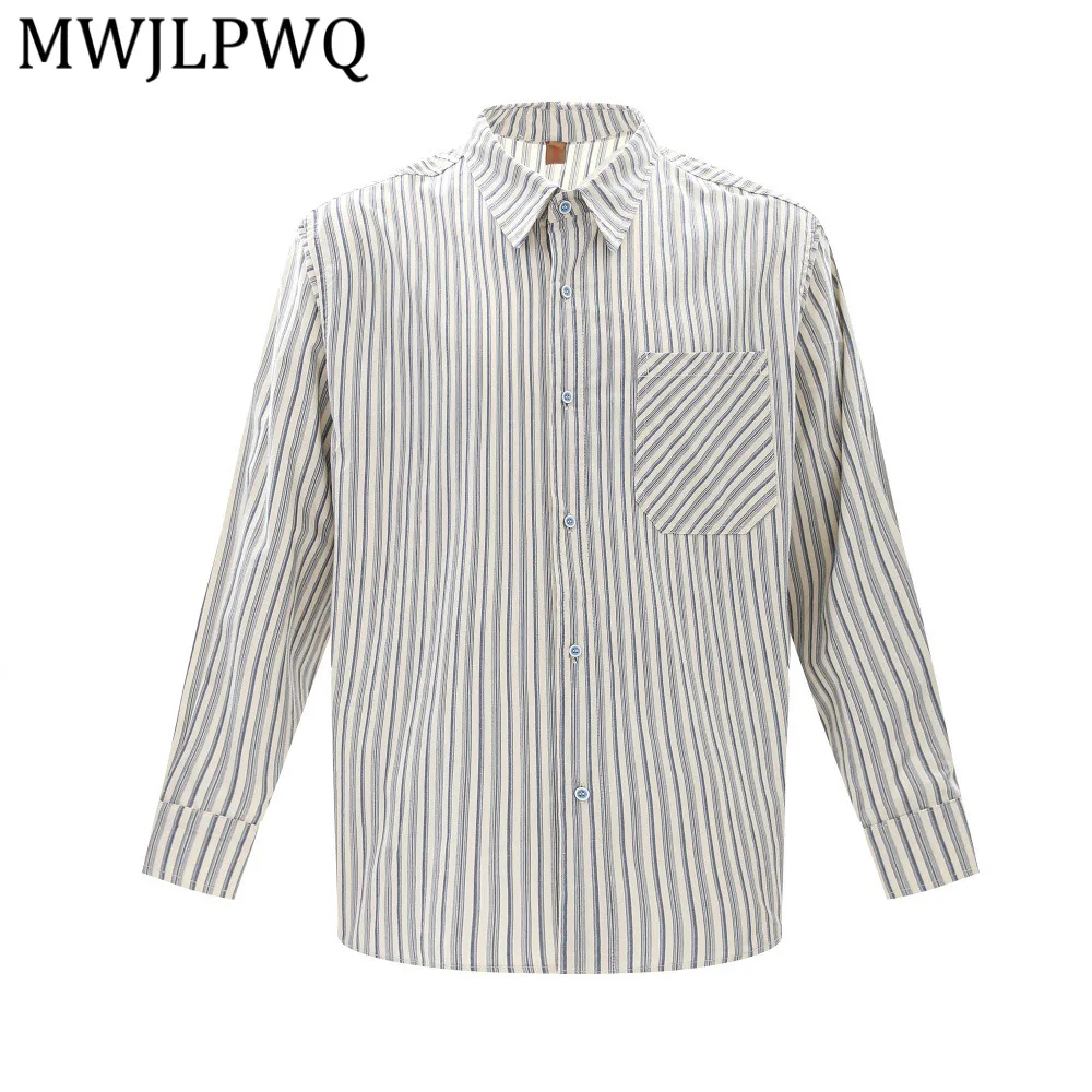 

MWJLPWQ Весенне-осенние мужские повседневные рубашки с вертикальными полосками, свободные, в стиле ретро, американский уличный стиль, универсальные топы с длинными рукавами 13303
