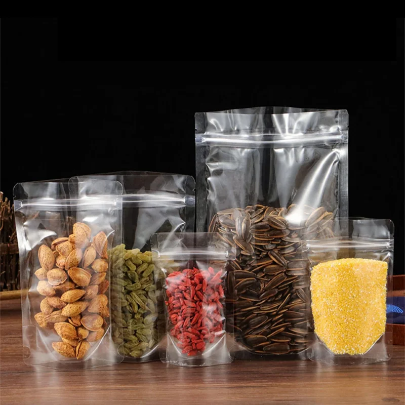 50/25PCS PET Vertical Food Transparent SealStorage PackagingBag Ziplock Reusable Dried Fruit Snacks Seasoning Powder Storage Bag