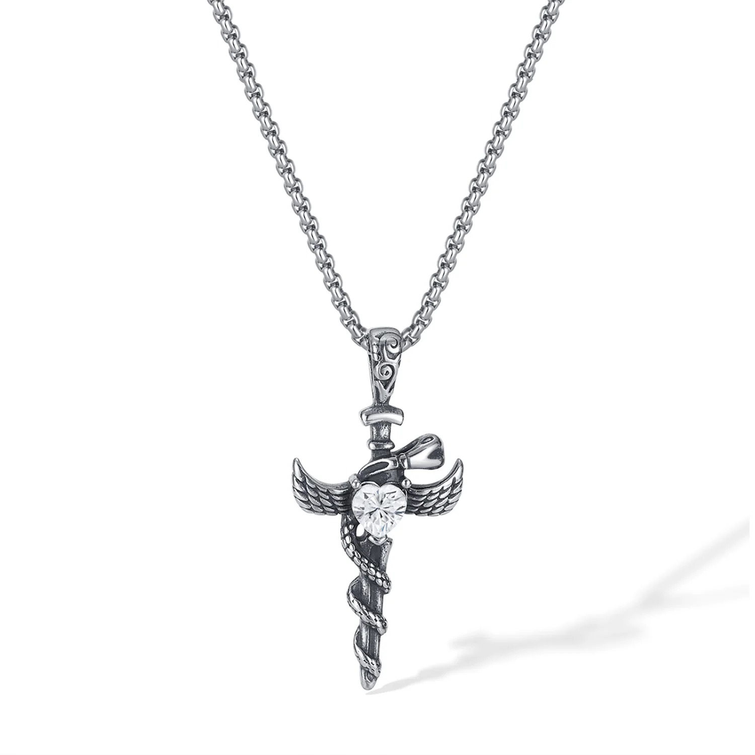 European and American style retro stainless steel snake shaped pendant accessories, domineering cross necklace accessories