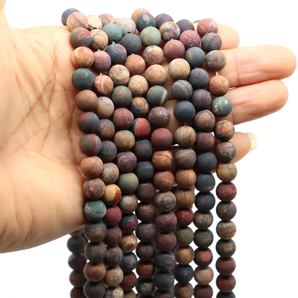 4-10mm Dull Polish Matte Picasso Jasper Stone Round Loose Spacer Beads For Jewelry Making Diy Bracelet Necklace Accessories 15