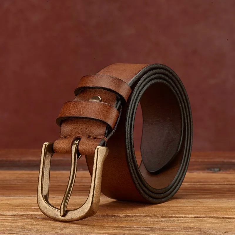 New casual pants made of pure top-grain men's leather belt handcrafted and versatile
