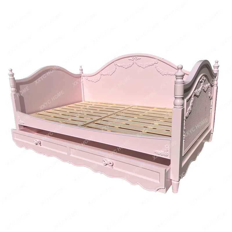 Solid wood carving flower bow children princess pink girl bedroom