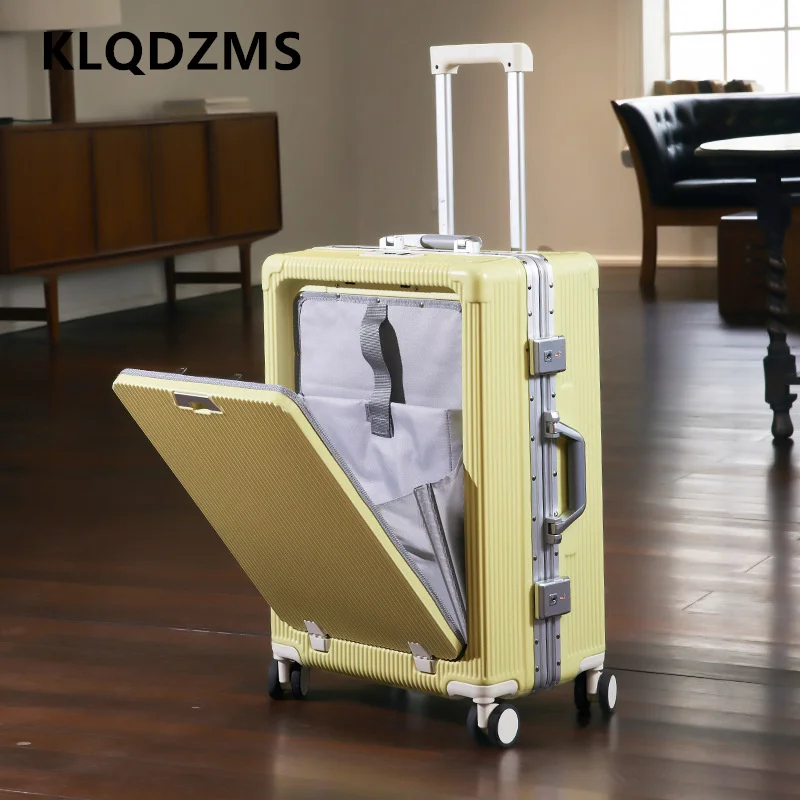 KLQDZMS 20"24 Zoll Kabinengepäck Frontöffnung Boarding Box USB-Aufladung Aluminiumrahmen Trolley Case Handheld Reisekoffer