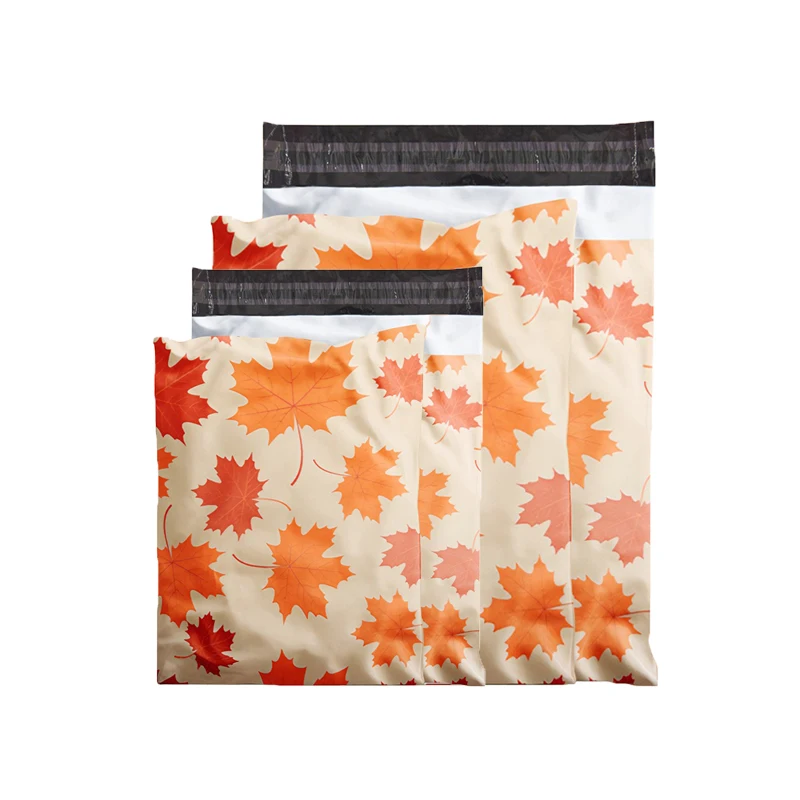 

50Pcs Clothing Packaging Bag Maple Leaves Print Courier Bag Waterproof Shipping Bags Gift Mailing Envelope 10x13inch/15x20.4inch