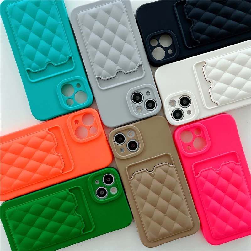 

Card Wallet Diamond Lattice Pattern Phone Case For iPhone 11 13 12 15 Pro Max XS X XR 14Pro Card Slot Holder Soft Silicone Cover