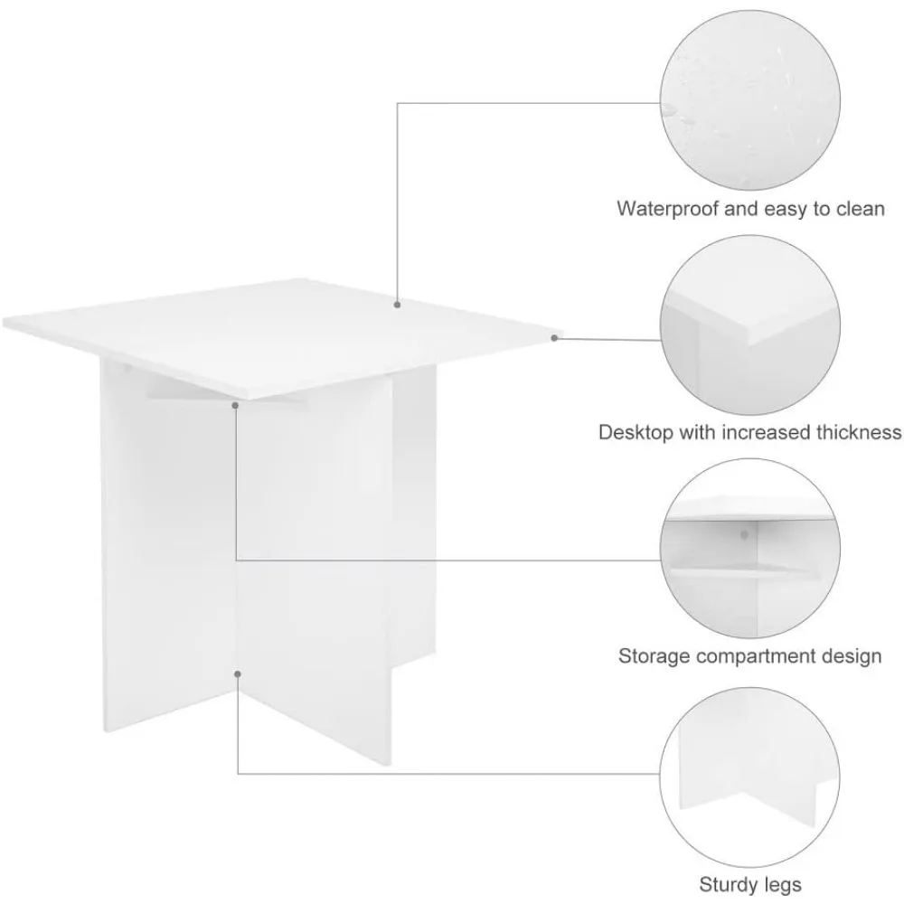 Ensemble de table à manger 5 pièces, petite table de cuisine avec 4 pistes, compacte et peu encombrante, pour salle à manger et cuisine moderne (blanc et G)