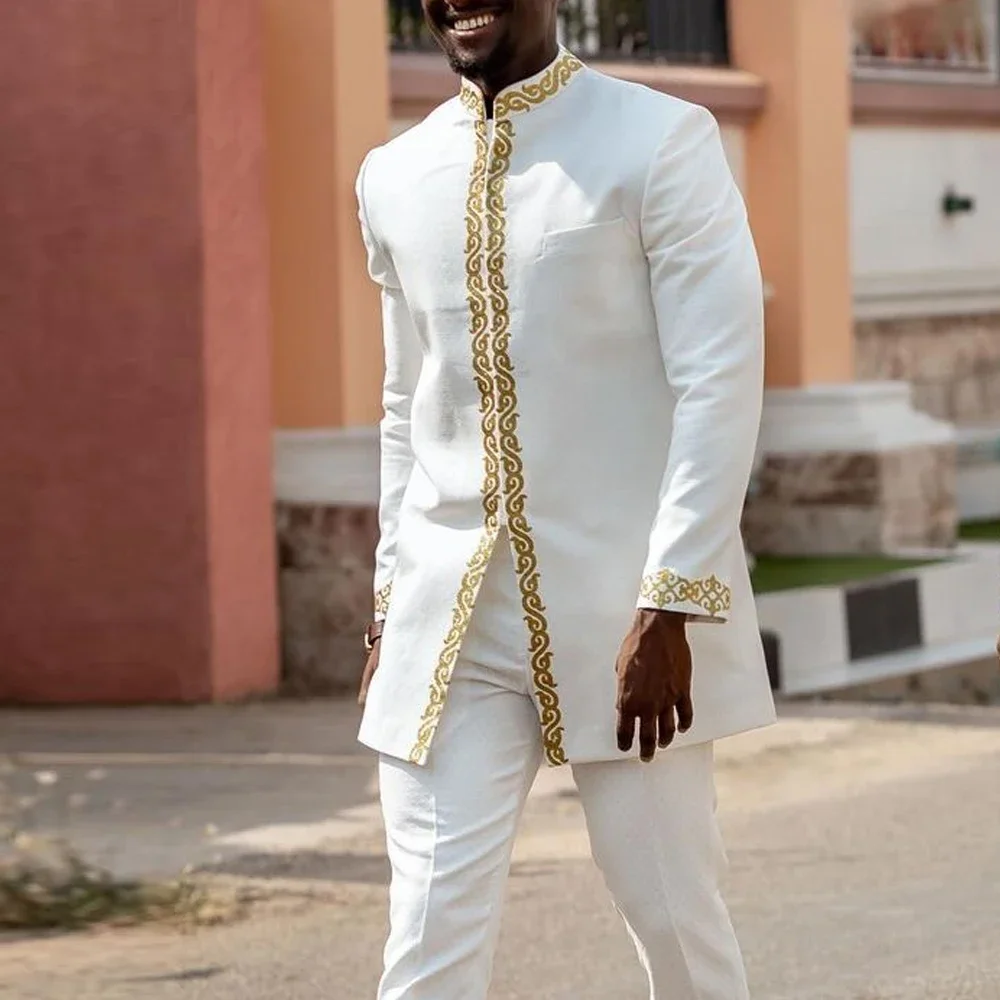 African Traditional Clothing Dashiki Elegant Suit Men New Style 2 Pieces Luxury Brand Clothing Full Pants Suit Men Kaftan