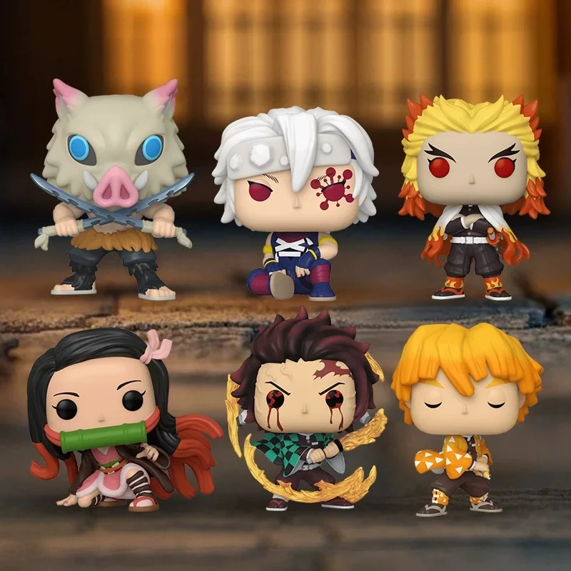 Funko Pop Animação: Demon Slayer: Kimetsu No Yaiba Kamado Tanjiro, Uzui Tengen, Agatsuma Zenitsu, Hashibira Inosuke Figuras - Presentes de Ano Novo - Presentes para Familiares e Amigos, Presentes de Ano Novo e Aniversário, Decorações de Cultura Pop, Prese