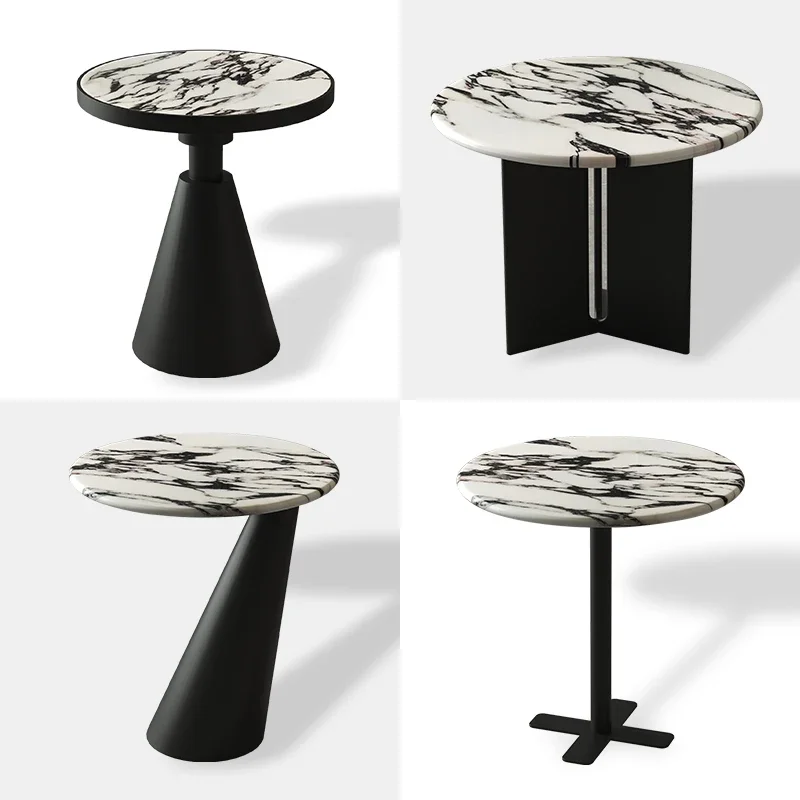 Minimalist black marble edge small apartment, living room corner few round wabi sanfeng small coffee table phone side cabinet