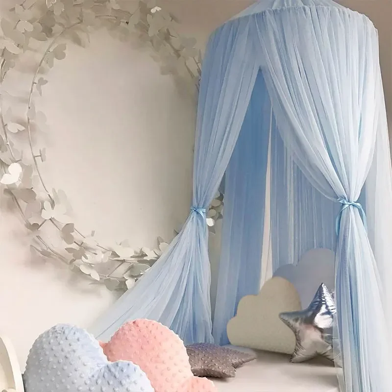 Mosquito Net Door Bed Canopy Round Dome Pink Gray Princess Bed Play Tent Room Decoration  Baby  Bedcover Bedding Cotton