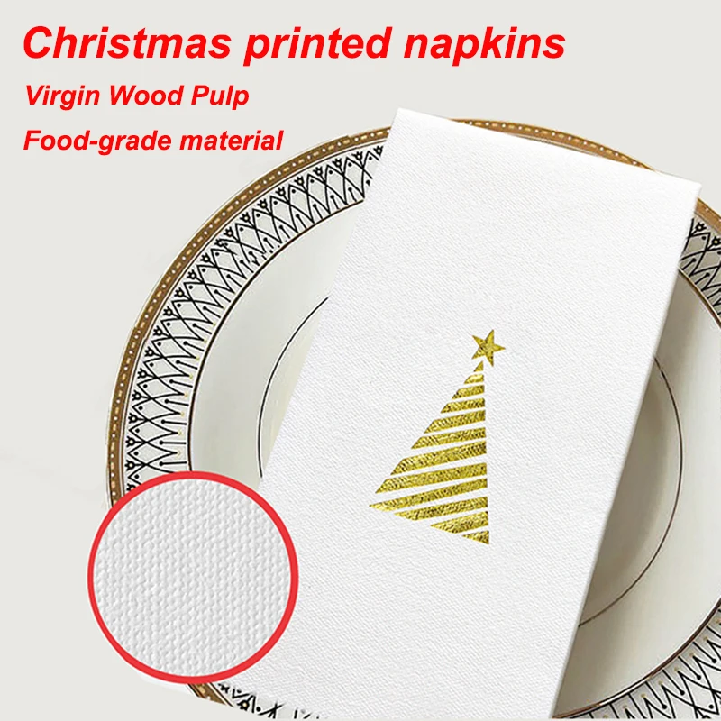 Servilletas sin polvo de 30x43cm, servilleta de pulpa de madera virgen, decoración de restaurante occidental para fiesta de boda, servilletas de papel con patrón navideño