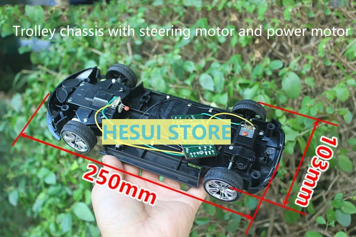 Toy car DIY accessories with steering motor and power motor trolley chassis