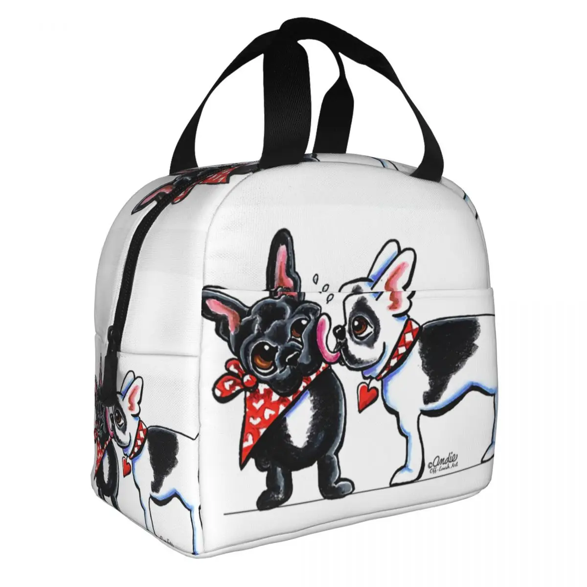 French Kiss Insulated Lunch Tote Bag for Women Bulldog Dog Lover Portable Cooler Thermal Bento Box Kids School Children